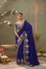 Royal Blue Bamber Silk Heavy Embroidered Saree Blouse for Wedding