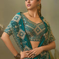 Teal Blue Bamber Silk Heavy Embroidered Saree Blouse for Wedding
