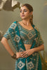 Teal Blue Bamber Silk Heavy Embroidered Saree Blouse for Wedding