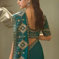 Teal Blue Bamber Silk Heavy Embroidered Saree Blouse for Wedding