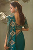 Teal Blue Bamber Silk Heavy Embroidered Saree Blouse for Wedding