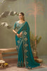 Teal Blue Bamber Silk Heavy Embroidered Saree Blouse for Wedding
