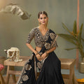 Royal Black Bamber Silk Heavy Embroidered Saree Blouse for Wedding
