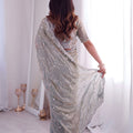 Elegant Grey Fendy Silk Embroidered Designer Saree for Wedding