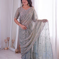 Elegant Grey Fendy Silk Embroidered Designer Saree for Wedding