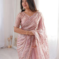 Beautifull Baby Pink Fendy Silk Embroidered Designer Saree for Wedding