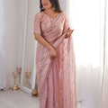 Beautifull Baby Pink Fendy Silk Embroidered Designer Saree for Wedding