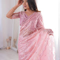 Beautiful Pink Fendy Silk Embroidered Designer Saree for Wedding