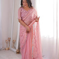 Beautiful Pink Fendy Silk Embroidered Designer Saree for Wedding