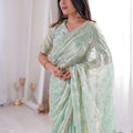 Gracefull Mint Green Fendy Silk Embroidered Designer Saree for Wedding