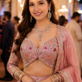 Stunning Blush Pink Satin Designer Lehenga Choli with Beads Work Dupatta for Wedding