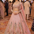 Stunning Blush Pink Satin Designer Lehenga Choli with Beads Work Dupatta for Wedding