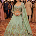 Elegant Mint Green Satin Designer Lehenga Choli with Beads Work Dupatta for Wedding
