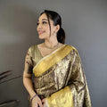 Luxury Brown Kanjivaram Silk Weaving Zari Work Saree for Wedding