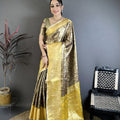 Luxury Brown Kanjivaram Silk Weaving Zari Work Saree for Wedding