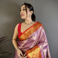 Luxury Lavender Kanjivaram Silk Weaving Zari Work Saree for Wedding