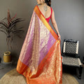 Luxury Lavender Kanjivaram Silk Weaving Zari Work Saree for Wedding