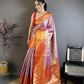 Luxury Lavender Kanjivaram Silk Weaving Zari Work Saree for Wedding