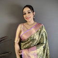 Elegant Olive Green Kanjivaram Silk Weaving Zari Work Saree for Wedding