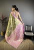 Elegant Olive Green Kanjivaram Silk Weaving Zari Work Saree for Wedding