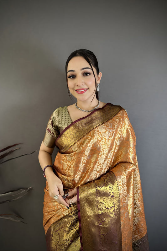 Luxury Mehendi Green Kanjivaram Silk Weaving Zari Work Saree for Wedding