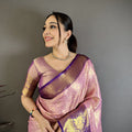 Luxury Baby Pink Kanjivaram Silk Weaving Zari Work Saree for Wedding