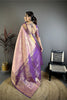 Luxury Baby Pink Kanjivaram Silk Weaving Zari Work Saree for Wedding