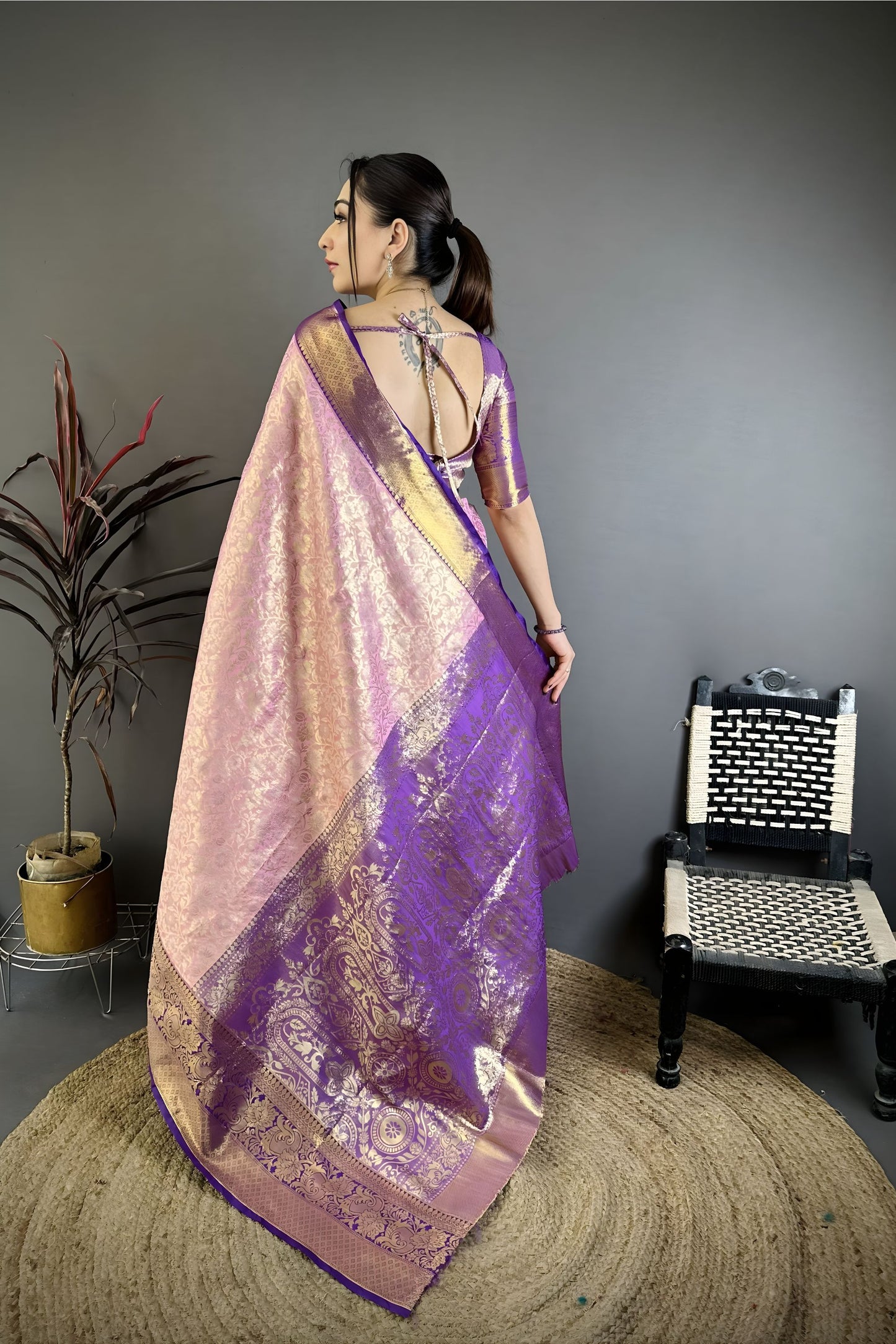 Luxury Baby Pink Kanjivaram Silk Weaving Zari Work Saree for Wedding