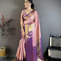 Luxury Baby Pink Kanjivaram Silk Weaving Zari Work Saree for Wedding