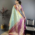 Luxury Aqua Blue Kanjivaram Silk Weaving Zari Work Saree for Wedding