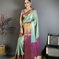 Luxury Aqua Blue Kanjivaram Silk Weaving Zari Work Saree for Wedding