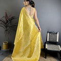 Gracefull Mustard Yellow Kanjivaram Silk Weaving Zari Work Saree for Wedding