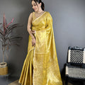 Gracefull Mustard Yellow Kanjivaram Silk Weaving Zari Work Saree for Wedding