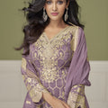 Elegant Lavender Silk Designer Sharara Suit with Embroidery Work and Designer Dupatta for Wedding