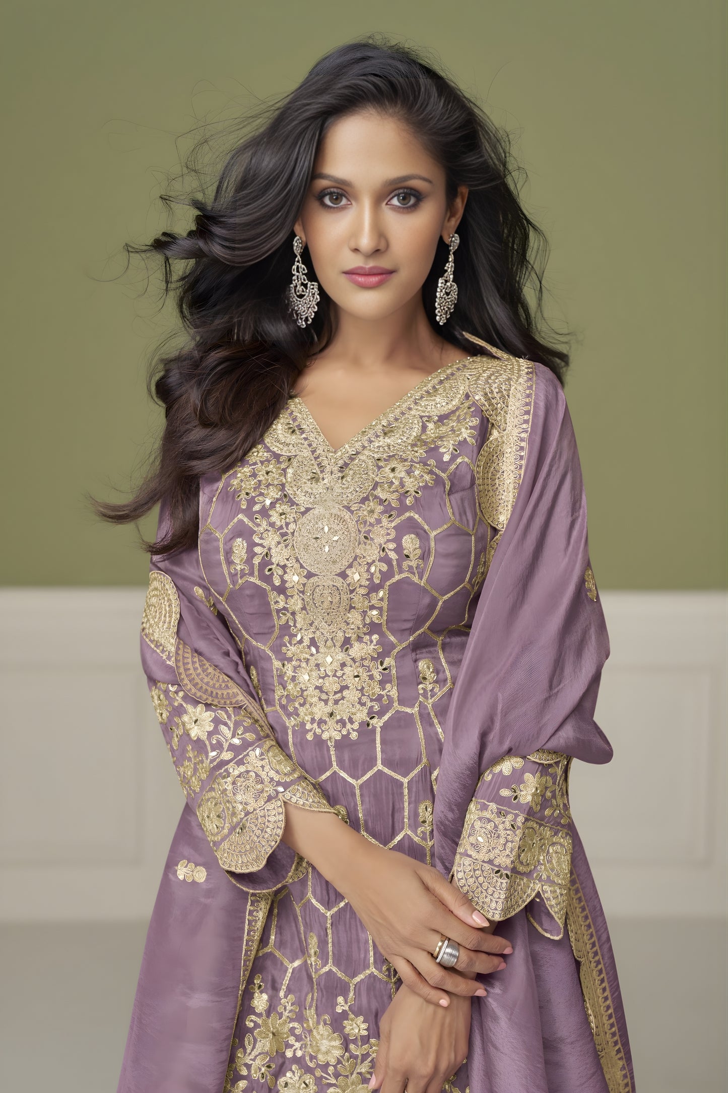 Elegant Lavender Silk Designer Sharara Suit with Embroidery Work and Designer Dupatta for Wedding