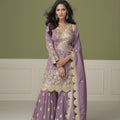 Elegant Lavender Silk Designer Sharara Suit with Embroidery Work and Designer Dupatta for Wedding