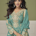 Stylish Sea Green Silk Designer Sharara Suit with Embroidery Work and Designer Dupatta for Wedding