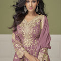 Superb Mauve Pink Silk Designer Sharara Suit with Embroidery Work and Designer Dupatta for Wedding