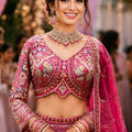 Stylish Rani Pink Net Lehenga Choli with Heavy Embroidery Work and Designer Dupatta for Wedding