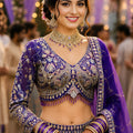Elegant Purple Net Lehenga Choli with Heavy Embroidery Work and Designer Dupatta for Wedding