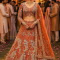 Awesome Orange Net Lehenga Choli with Heavy Embroidery Work and Designer Dupatta for Wedding