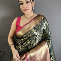 Luxury Black Kanjivaram Katan Silk Jacquard Zari Work Saree for Wedding