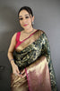 Luxury Black Kanjivaram Katan Silk Jacquard Zari Work Saree for Wedding
