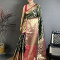 Luxury Black Kanjivaram Katan Silk Jacquard Zari Work Saree for Wedding