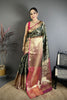 Luxury Black Kanjivaram Katan Silk Jacquard Zari Work Saree for Wedding