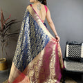 Royal Navy Blue Kanjivaram Katan Silk Jacquard Zari Work Saree for Wedding