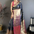 Royal Navy Blue Kanjivaram Katan Silk Jacquard Zari Work Saree for Wedding
