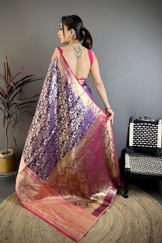 Gracefull Purple Kanjivaram Katan Silk Jacquard Zari Work  Saree for Wedding