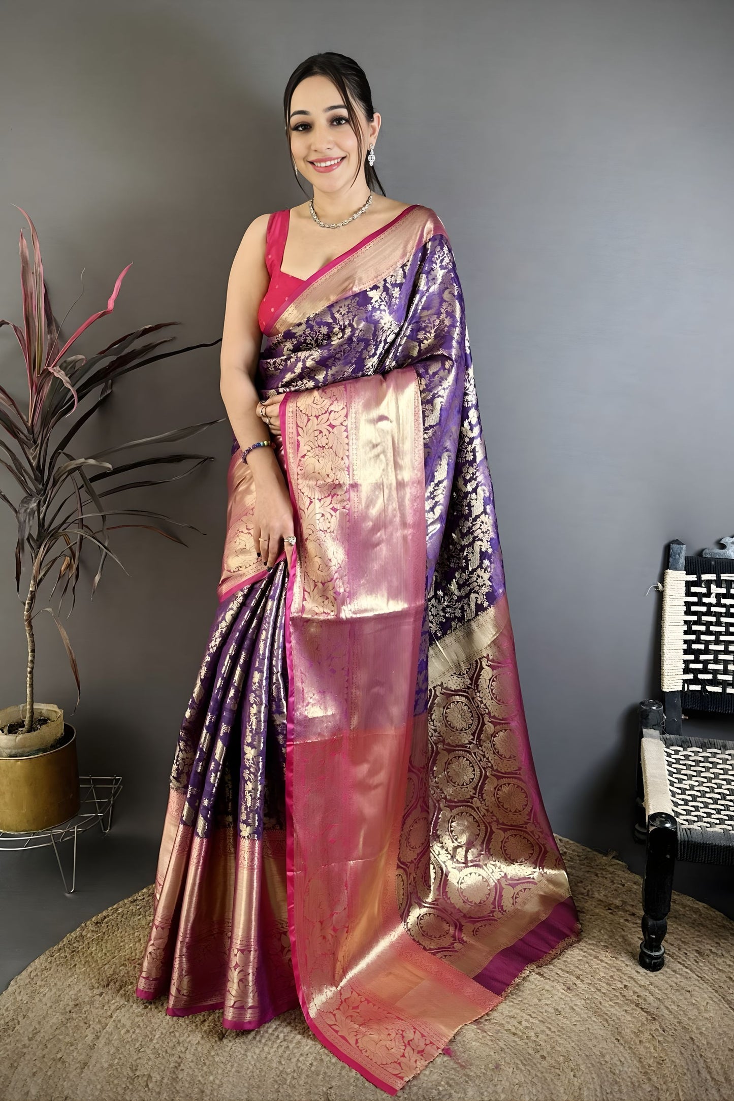Gracefull Purple Kanjivaram Katan Silk Jacquard Zari Work  Saree for Wedding