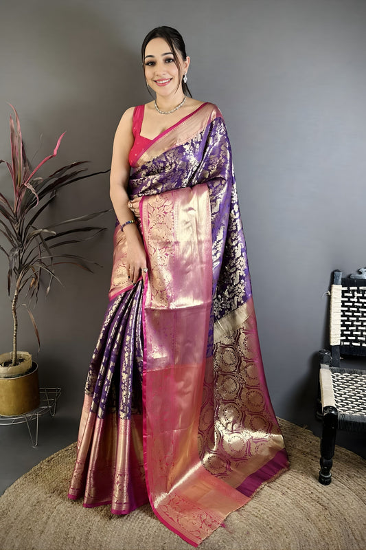Gracefull Purple Kanjivaram Katan Silk Jacquard Zari Work  Saree for Wedding